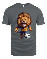 Fierce Soccer Lion Cartoon Graphic T Shirt Football Champion - gray t-shirt on white background