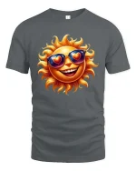 Happy Sunshine Emoji Graphic T Shirt Love Summer Vibes - gray t-shirt on white background