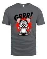 Funny Angry Mouse GRRR Cartoon Graphic T Shirt Cute Rage Style - gray t-shirt on white background