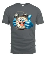 Funny Smiling Alarm Clock Cartoon Graphic T Shirt Good Time - gray t-shirt on white background