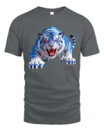 Fierce Blue White Tiger Graphic T Shirt Wild Predator Style - gray t-shirt on white background