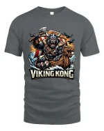 Viking Kong Warrior Graphic T Shirt Epic Norse Monster Style - gray t-shirt on white background