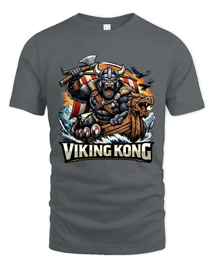 Viking Kong Warrior Graphic T Shirt Epic Norse Monster Style - gray t-shirt on white background