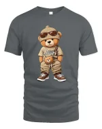 Cool Streetwear Teddy Bear Cartoon Graphic T Shirt Urban Style - gray t-shirt on white background