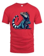 Cool Blue Iguana Cartoon Graphic T Shirt Funny Reptile Style - red t-shirt on white background
