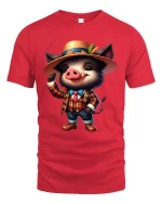Cute Gentleman Boar Cartoon Graphic T Shirt Funny Animal Style - red t-shirt on white background