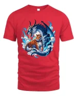 Dragon and Tiger Yin Yang Graphic T Shirt Mythical Beast Art - red t-shirt on white background