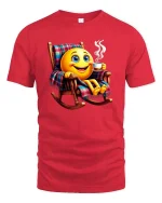 Relaxing Coffee Smile Emoji Graphic T Shirt Cozy Morning Vibes - red t-shirt on white background