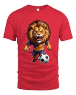 Fierce Soccer Lion Cartoon Graphic T Shirt Football Champion - red t-shirt on white background