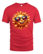 Happy Sunshine Emoji Graphic T Shirt Love Summer Vibes - red t-shirt on white background