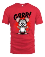 Funny Angry Mouse GRRR Cartoon Graphic T Shirt Cute Rage Style - red t-shirt on white background