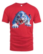 Fierce Blue White Tiger Graphic T Shirt Wild Predator Style - red t-shirt on white background