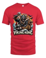 Viking Kong Warrior Graphic T Shirt Epic Norse Monster Style - red t-shirt on white background