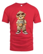 Cool Streetwear Teddy Bear Cartoon Graphic T Shirt Urban Style - red t-shirt on white background
