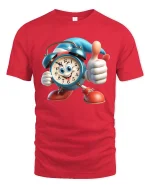 Funny Cartoon Alarm Clock Thumbs Up Graphic T Shirt Good Vibes - red t-shirt on white background