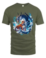 Dragon and Tiger Yin Yang Graphic T Shirt Mythical Beast Art - military green t-shirt on white background
