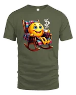 Relaxing Coffee Smile Emoji Graphic T Shirt Cozy Morning Vibes - military green t-shirt on white background