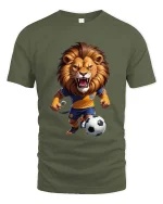 Fierce Soccer Lion Cartoon Graphic T Shirt Football Champion - military green t-shirt on white background