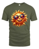 Happy Sunshine Emoji Graphic T Shirt Love Summer Vibes - military green t-shirt on white background