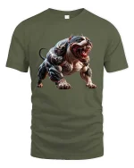 Fierce Tattooed Pitbull Graphic T Shirt Savage Guard Dog Style - military green t-shirt on white background