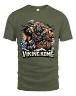Viking Kong Warrior Graphic T Shirt Epic Norse Monster Style - military green t-shirt on white background