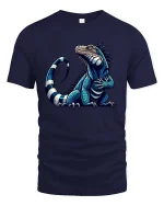 Cool Blue Iguana Cartoon Graphic T Shirt Funny Reptile Style - navy t-shirt on white background