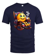 Relaxing Coffee Smile Emoji Graphic T Shirt Cozy Morning Vibes - navy t-shirt on white background