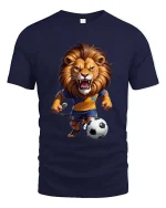 Fierce Soccer Lion Cartoon Graphic T Shirt Football Champion - navy t-shirt on white background