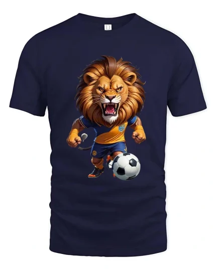 Fierce Soccer Lion Cartoon Graphic T Shirt Football Champion - navy t-shirt on white background