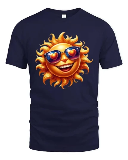 Happy Sunshine Emoji Graphic T Shirt Love Summer Vibes - navy t-shirt on white background