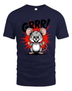 Funny Angry Mouse GRRR Cartoon Graphic T Shirt Cute Rage Style - navy t-shirt on white background