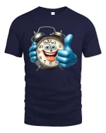 Funny Smiling Alarm Clock Cartoon Graphic T Shirt Good Time - navy t-shirt on white background