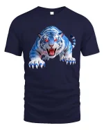Fierce Blue White Tiger Graphic T Shirt Wild Predator Style - navy t-shirt on white background