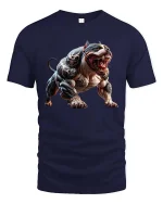 Fierce Tattooed Pitbull Graphic T Shirt Savage Guard Dog Style - navy t-shirt on white background
