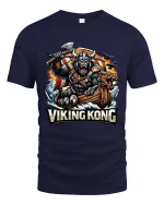 Viking Kong Warrior Graphic T Shirt Epic Norse Monster Style - navy t-shirt on white background