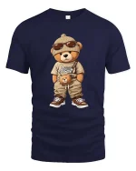 Cool Streetwear Teddy Bear Cartoon Graphic T Shirt Urban Style - navy t-shirt on white background