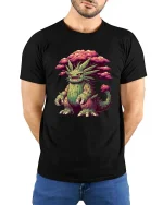 Mystical Tree Monster Fantasy Graphic T Shirt Nature Creature - model wearing black tee with hands behind back