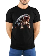 Fierce Tattooed Pitbull Graphic T Shirt Savage Guard Dog Style - model wearing black tee with hands behind back