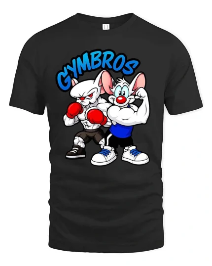 Funny Gymbros Strong Cartoon Mice Bodybuilder Graphic T Shirt - black t-shirt on white background
