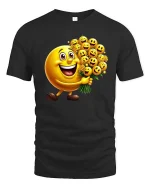 Happy Smiley Face Bouquet Cartoon Graphic T Shirt Cute Fun Style - black t-shirt on white background