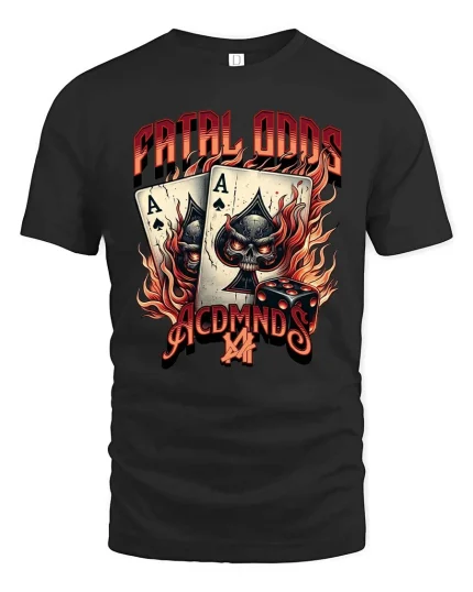 Fatal Odds Skull Ace Playing Cards Dice Casino Graphic T Shirt - black t-shirt on white background