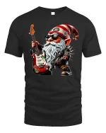 Rockstar Gnome Electric Guitar Cartoon Graphic T Shirt Cool Style - black t-shirt on white background