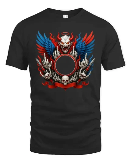 Dark Demon Skull Wings Heavy Metal Gothic Graphic T Shirt - black t-shirt on white background
