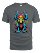 Colorful Mythical Dragon Beast Fantasy Cartoon Graphic T Shirt - gray t-shirt on white background