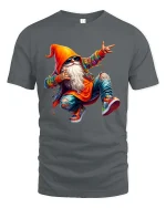 Cool Streetwear Dancing Gnome Hip Hop Cartoon Graphic T Shirt - gray t-shirt on white background