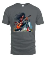 Vintage Rock Guitarist Cartoon Graphic T Shirt With Classic Style - gray t-shirt on white background