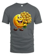 Happy Smiley Face Bouquet Cartoon Graphic T Shirt Cute Fun Style - gray t-shirt on white background