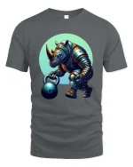 Strong Rhino Weightlifting Cartoon Graphic T Shirt Gym Beast Style - gray t-shirt on white background