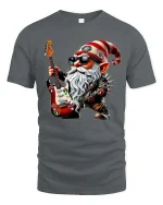 Rockstar Gnome Electric Guitar Cartoon Graphic T Shirt Cool Style - gray t-shirt on white background