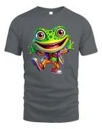 Happy Dancing Frog In Colorful Suit Cartoon Graphic T Shirt - gray t-shirt on white background
